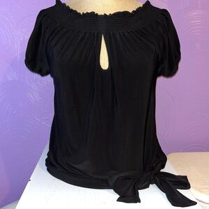 Black Keyhole Blouse with Side Tie in the Front
